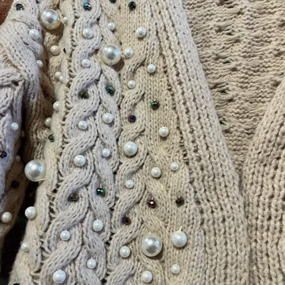 BiBi Women's Beige Cardigan with Pearl Details - Picture 3 of 5